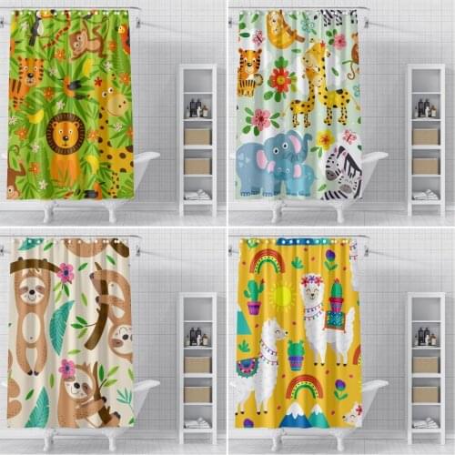 Cartoon Animal Shower Curtains Waterproof Fabric Shower Curtain Geometric Abstract Bathroom Curtain Shower Bath Curtains