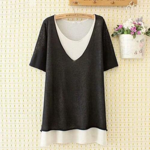 Plus size knitted black dark blue loose women T-shirt 2021 fashion summer t shirt short sleeve O Neck ladies tee shirt femme