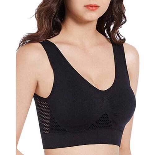 Women Bra Sports Underwear Hollow Out Breathable Solid Color Padded Seamless Brassiere Underwear Fitness Bra Plus Size