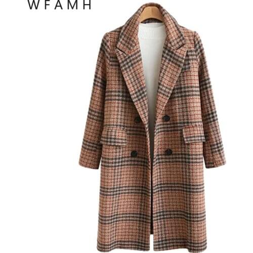 European station autumn and winter clothing new womens British style large size loose mid-length plaid woolen woolen coat coat
