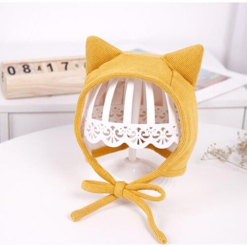 Winter Knitted Warm Baby Hat Cute Cartoon Cat Shape Cotton Baby Ear Cap Infant Baby Boy Girl Cap Ear Protection Hats Kids