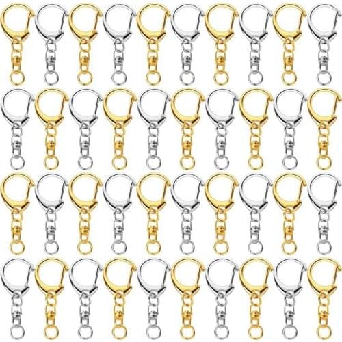 100 Piece D Hook Keychain Hardware with Jump Rings, Metal Split Key Ring Clips with Chain for Craft Charm Making DIY