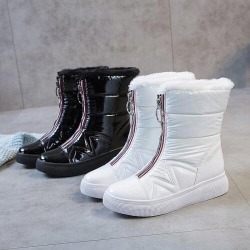 2019 new fashion winter snow boots platform shoes footwear mid calf women boots solid color zipper white Women Snow Boots U11-10