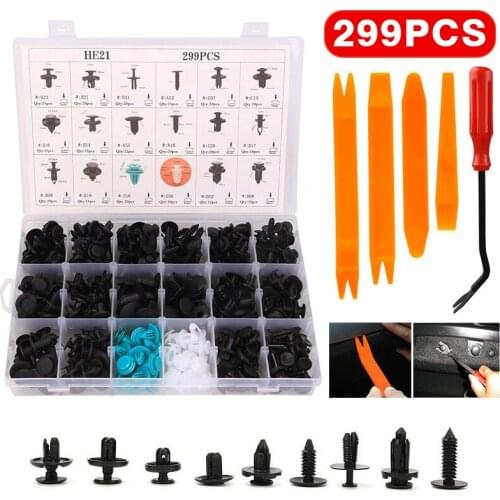 299pcs Car Body Push Pin Clips Door Panel Fender Bumper Fasteners Rivet with Screwdriver Install Hand Tool