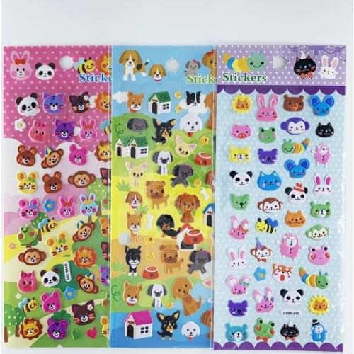 3 Sheets Dog Cat Animal Cute Face 3D Foam Bubble Stickers for Boys Girls DIY Scrapbooking Funny Reward Sticker Toys