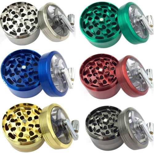 4 Layers Herb Tobacco Spice Weeds Grass Aluminium Grinder Smoke Crusher Hand Crank Muller Mill Pollinator Smoking Accessories