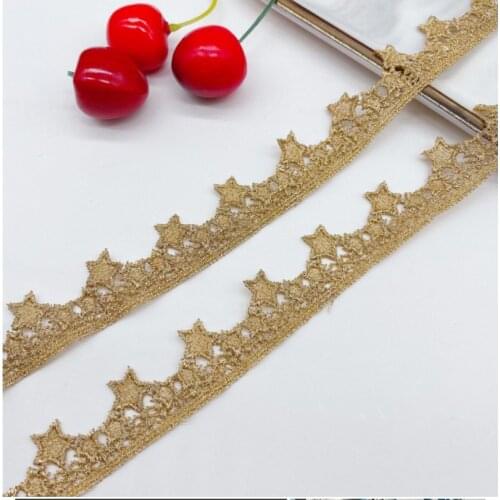 5Yds 2.1cm Wide Golden Star-shaped Hollw Fabric Diy Wedding Fluorescent Lace Gold Thread Embroidery Lace Accessories Trim
