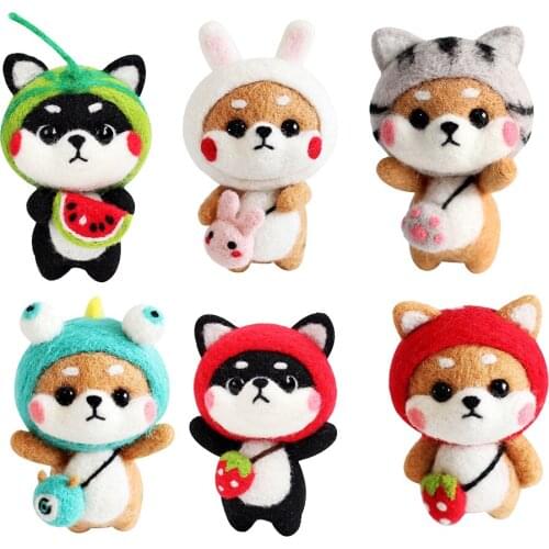 6 Sets DIY Wool Felting Craft Needle Felt Animal Kit Set - Cartoon Shiba Inu