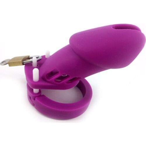 CB6000 CB6000S Purple Male Silicone Chastity Device Penis Lock Cock Cage + Brass Lock Adult Sex Toy for Men Chastity Belt G7-2-6