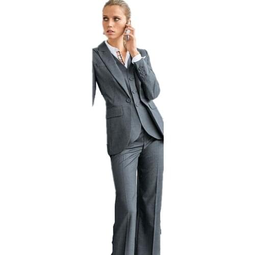 Women Pant Suits Grey 3 Piece Formal Women Ladies Business Office Tuxedos Work Wear Suits Bespoke