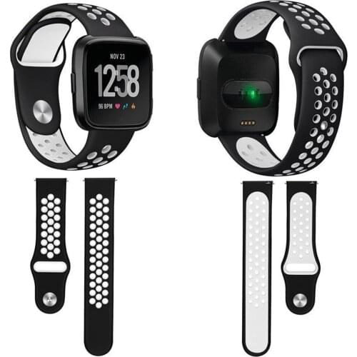 Double color Silicone Watchband Strap Bracelet For Fitbit Versa Smart watch band Adjustable Sport Wristband Breathable belt