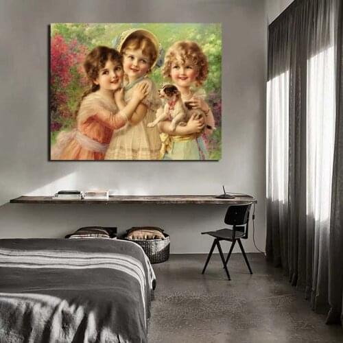 Emile Vernon Three Little Girls Wall Art Canvas Painting Posters Prints Modern Painting Wall Pictures For Living Room Home Decor