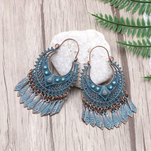 Indian Jhumka Boho Vintage Leaf Pendant Tassel Dangle Earrings For Women Ethnic Hollow Round Drop Earring Gypsy Tribe Jewelry