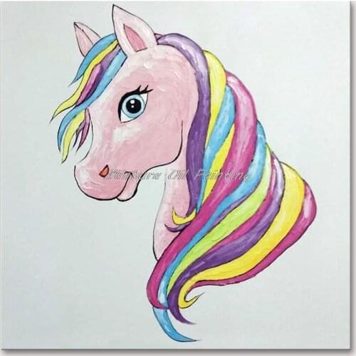 Mintura Hand Painted Oil Paintings on Canvas The Rainbow Horse Wall Picture For Living Room Home Decoration Wall Art No Framed