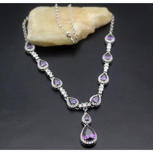 Hermosa Choker Jewelry Charms GIFT 4 Colors Choice Shiny Purple Red Yellow Green Drops Silver Color Pendant Necklace 46cm