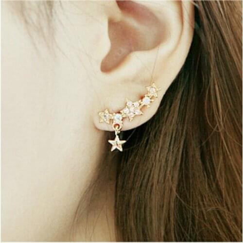 Korean fashion jewelry crystal earrings steel needle flashing full star small stars pendant earrings ladies retro earrings