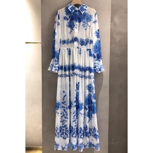 Summer 2021 new spring fashion women long dress full sleeve floral print female casual dresses 0426