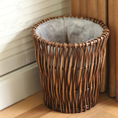 Retro Rattan Trash Can Dustbin Office Paper Bas Kitchen Garbage Bin Waste Basket Bathroom Toilet Paper Bucket Storage Bucket