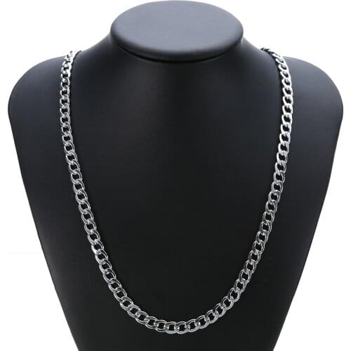 Men Women Hip Hop Long Chain 7mm Filled Cuban Chain Link Necklace Classic Silver Color Punk Style Necklace Daily Wear Jewelry