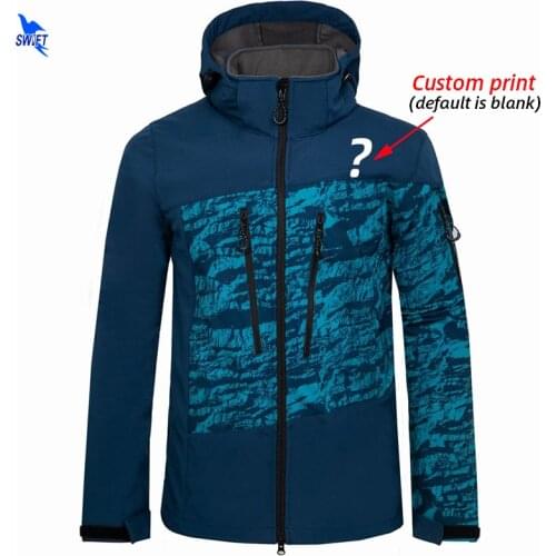 Customize LOGO Men Winter Fleece Softshell Jacket Men Outdoor Sports Hooded Coat Trekking Windbreaker Waterproof Hiking Clothing