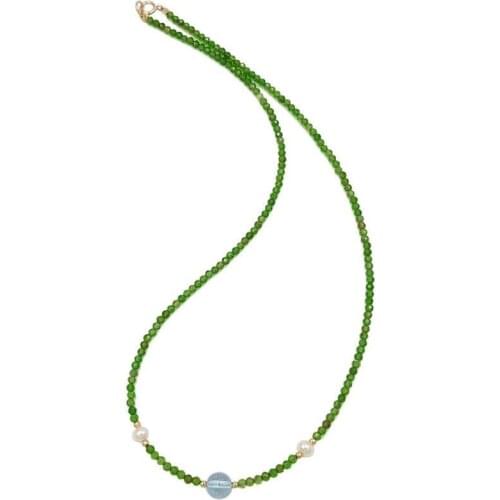 Natural Diopsides, Blue Topazs,Pearl Tibetan Silver Shining Necklace