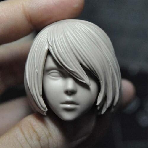 Unpainted 1/6 NieR 2B Girl Head Sculpt PVC Female Soldier Head Carving Fit 12'' Action Figure Body for Fans DIY