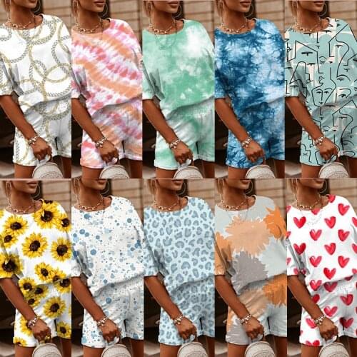 2021 New Womens Casual Printing Home Two Piece Set Sport Running Cool Sport Suit Loose Quick Dry Fitness Suits