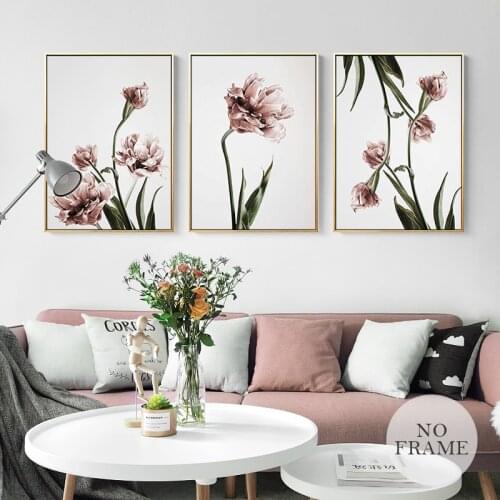 Nordic Romantic Flowers Poster Canvas Painting Wall Art Pictures for Lving Room HD Posters and Prints Pink Green Home Decorative