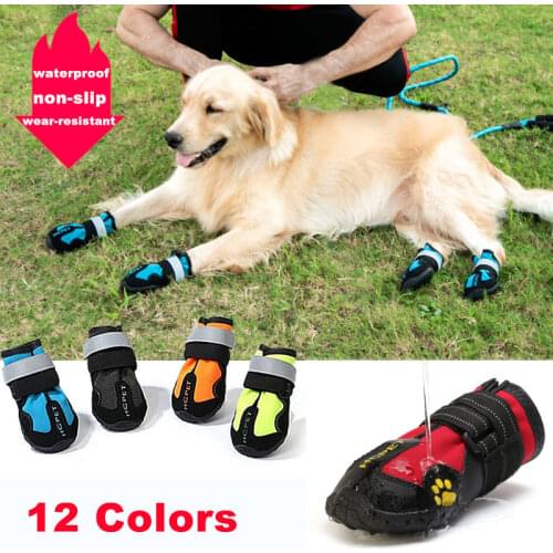 4pcs/set Pet Dog Shoes Reflective Waterproof Dog Boots Warm Snow Rain Pets Booties Anti-slip Socks Footwear For Medium Large Dog