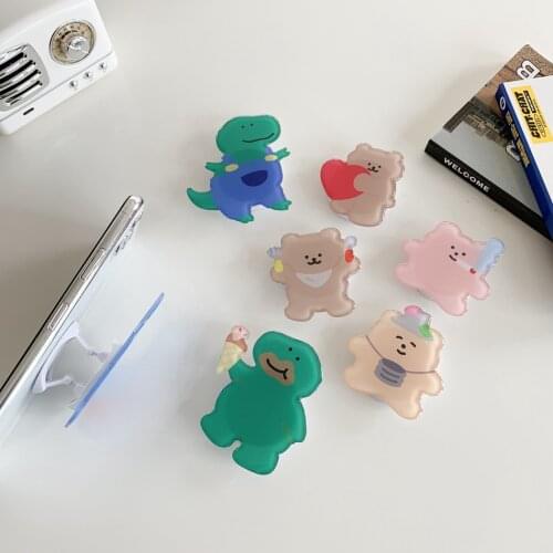 Universal Mobile Phone Holder For iPhone Samsung Xiaomi Cute Dinosaur Stand Holder Korean Fold Finger Grip Bracket Fit All Phone