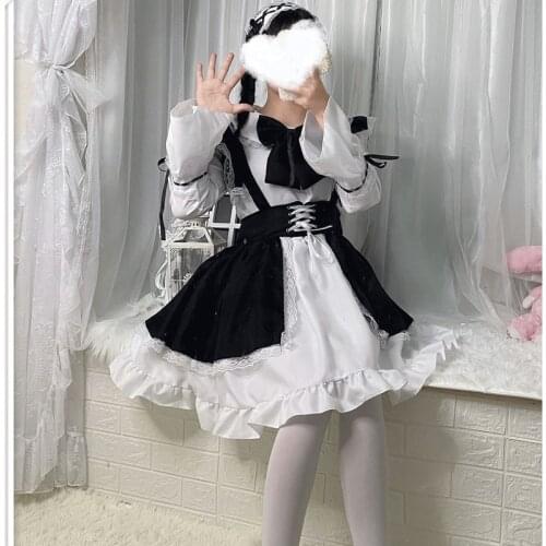 Kawaii Girl Gothic Lolita Skirt Loli Cos Palace Princess Sweet Lolita Japanese Cute Girl Loving Maid Baking Lace Apron Anime
