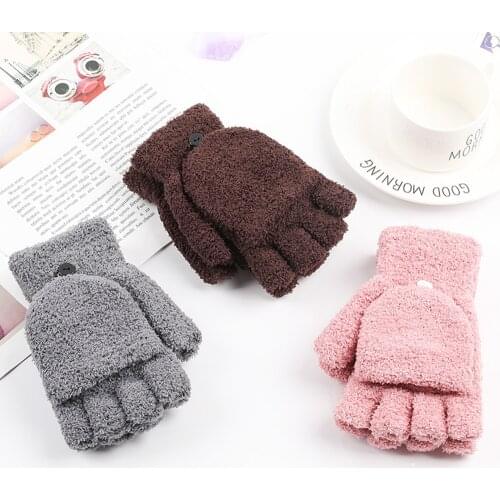 Womens Thermal Converter Fingerless Knit Gloves Mittens Winter Warm, Full & Half Hands Knitted Fingerless Gloves Convertible