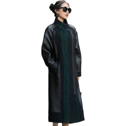 Fashion High Quality Real Sheepskin Leather Womens Down Jacket White Duck Down Coat Female Splicing Woman Parkas Casaco Zjt294