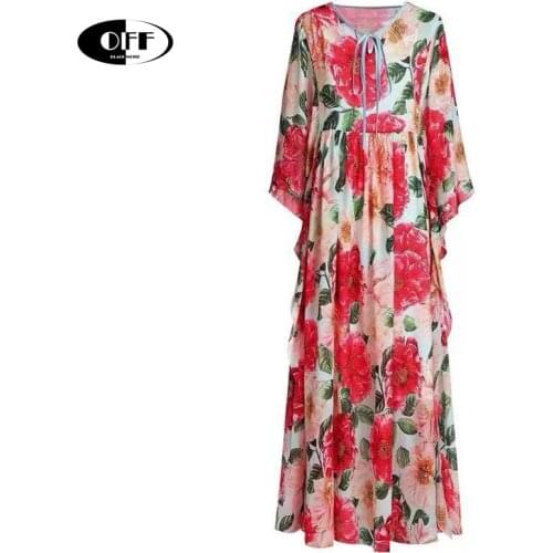 Designer runway beach Bohemia camellia maxi dresses for women elegant loose plus size 2XL bow ladies chic dress vestidos mujer Z