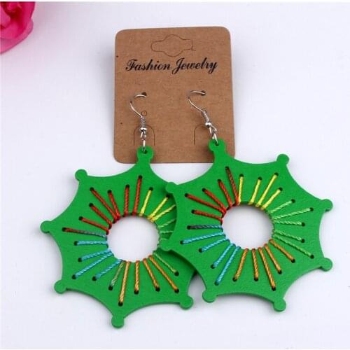 1Pair Indian Ethnic Spider web Earrings For Women Fashion Handmade Wood Big Dangle Earring Long Wooden Earing Jewelry