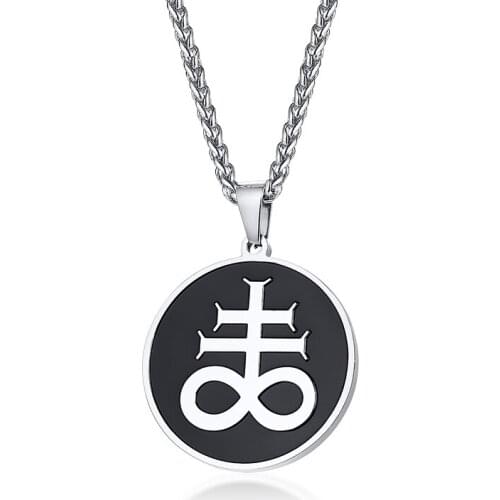 2021 European And American And Personality Jewelry Stainless Steel Satan Pendant Fashion Trendy Mens Round Tag Necklace