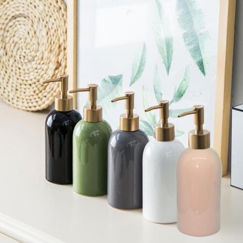 5 Colours Golden Head European Ceramic Pure Color Soap Dispenser Lotion Perfume Liquid Pump Art Bottle Shampoo Container
