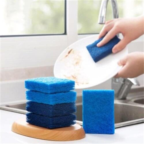 6Pcs/set Thickened Coarse Fiber Scouring Pad Kitchen Double-sided Washing Pot Sponge Household Cleaning Dish Cloth Random Color