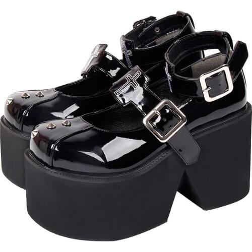 Angelic imprint woman girl lolita cosplay punk shoes lady high heels wedges Pumps women princess dress party shoes rivets 33-47