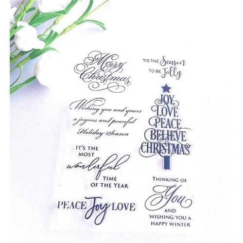 English Words Christmas Tree Transparent Silicone Clear Stamps DIY for Scrapbooking Card Making Photo Album Decorative Stamp