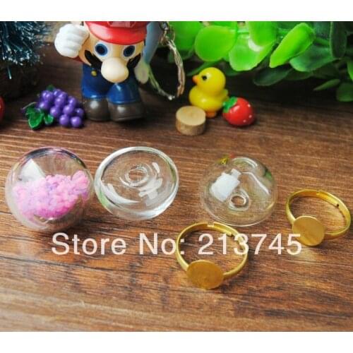 Free ship! 20sets/lot 24mm Glass globe Bubble Vail& Ring set DIY (Silver /Gold /Antique Bronze Ring can choose)
