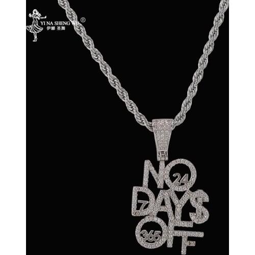 Bling Iced Out Letters Pendant Necklace NO DAYS OFF AAA Zircon 2 Colors Mens Necklace Fashion New Hip Hop Jewelry Gifts For Men