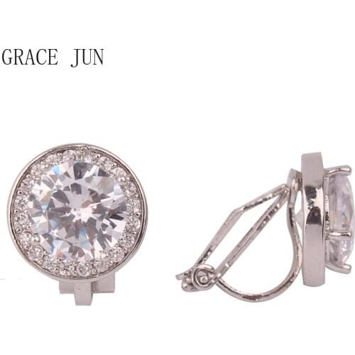 GRACE JUN New Arrival Geometric Round Shape Clip on Earrings for Women Party Birthday Charm No Pierced Earrings No Hole Ear Clip