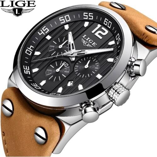 LIGE Men Watches Male Waterproof Military Watch Men Top Brand Luxury Chronograph Leather Sport Quartz WristWatch relojes hombre