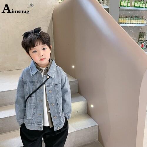 Aimsnug Children Demin Jacket Boys Pockets Design Jackets 2021 Single-breasted Loose Coats Autumn Kids Jean Demin Top Outerwear