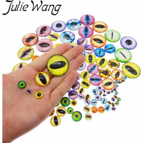 Julie Wang 50 Pairs Glass Dragon Eye Cabochons Mixed 5 Sizes Animal Cat Demon Eye DIY For Doll Jewelry Making Accessory
