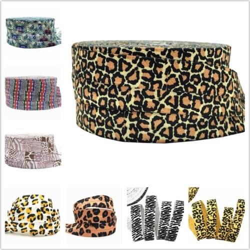 New 20 colors 10Y 16mm Colorful Leopard Zebra Print Fold Over Elastic FOE Ribbon Webbing For Headwear Hair Sewing Accessries