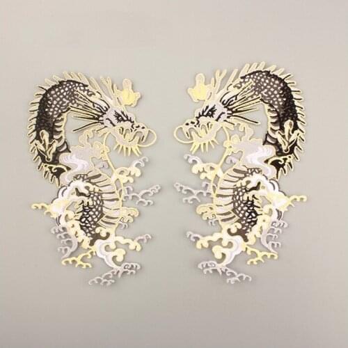 China dragon pair set applique patches vintage embroidered badge fabric patch Fashion clothing decoration accessories patch