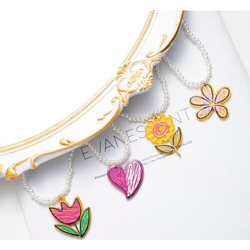 Summer Cute Flower Fruit Love Heart Pendant Necklace Colorful Beads Acrylic Pearl Rice Bead Necklace Girl Bohemia Woman Jewelry