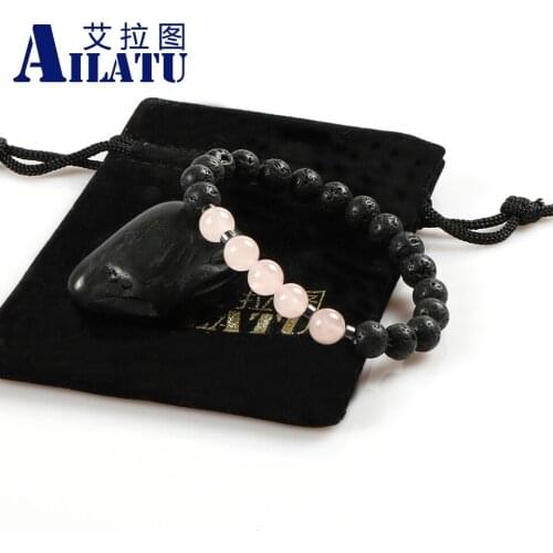 Ailatu Free Shipping Fashion Bracelet Made of 8 mm Rose Crystal Stone and Lava Stone Beads for Gifts